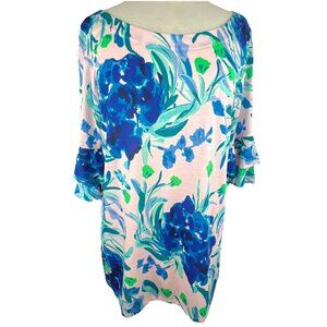 Lilly Pulitzer Size XL Lula Top Sweet Pea Pink Tropics Blue Floral Bell Sleeves